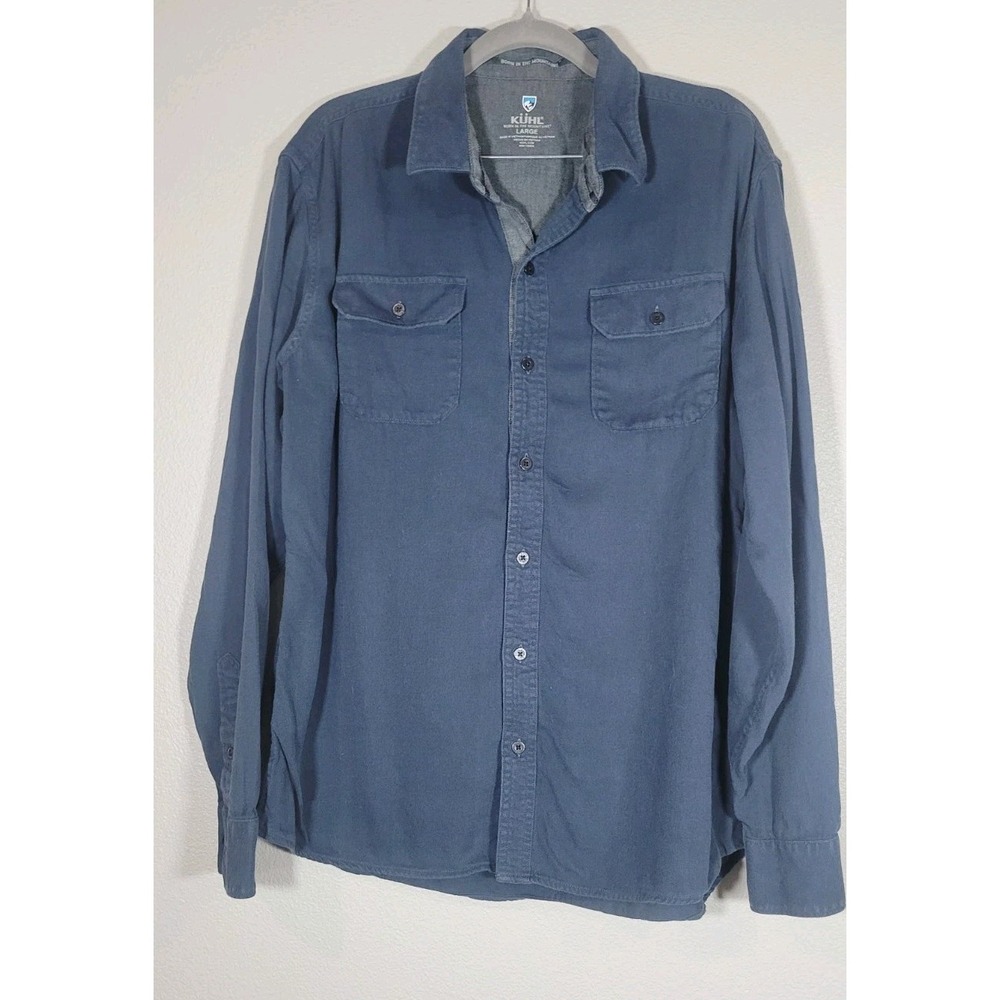 KÜHL Womens Button Front Shirt Large Blue Cotton Tencel Outdoor Hiking